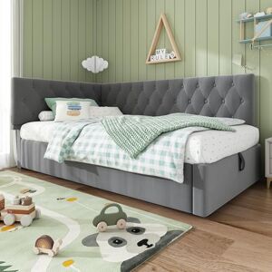 Ball & Cast Single Grey Upholstered Bed, 3ft Single Day Bed Ottoman Bed with Hydraulic Storage, with two Installation Methods, Metal Slatted Frame, for Adults Children,Velvet/90x190cm(No Mattress) Ball & Cast Single Grey Upholstered Bed, 3ft Single Day Bed Ottoman Bed with Hydraulic Storage, with two Installation Methods, Metal Slatted Frame, for Adults Children,Velvet/90x190cm(No Mattress)