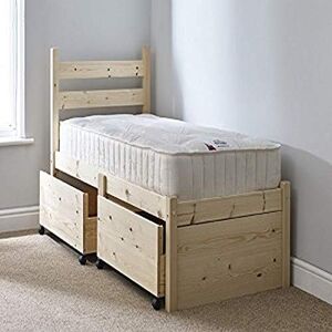 STRICTLY BEDS&BUNKS Somerset Pine Bed Frame with Storage including Sprung Mattress (15 cm), 3ft Single STRICTLY BEDS&BUNKS Somerset Pine Bed Frame with Storage including Sprung Mattress (15 cm), 3ft Single