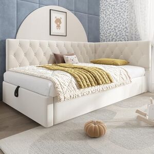 Ball & Cast 3ft girls Single Ottoman Day Bed, Upholstered Pull out Sofabed Trundle Bed Frames, with Slatted Frame, for Adults and Children, Velvet Fabric(No Mattress), Beige/90 * 190CM Ball & Cast 3ft girls Single Ottoman Day Bed, Upholstered Pull out Sofabed Trundle Bed Frames, with Slatted Frame, for Adults and Children, Velvet Fabric(No Mattress), Beige/90 * 190CM