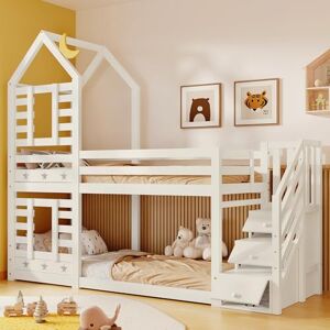 Merax Wooden Bunk Beds for Kids, 3FT Loft Bed with Storage Ladder and Guard Rail, Single Bed with Slatted Frame, Space-Saving Kids Bed Treehouse Canopy Design, White, 90x190 cm (No Mattress) Merax Wooden Bunk Beds for Kids, 3FT Loft Bed with Storage Ladder and Guard Rail, Single Bed with Slatted Frame, Space-Saving Kids Bed Treehouse Canopy Design, White, 90x190 cm (No Mattress)