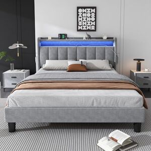 Ball & Cast Upholstered Bed, 4ft6 double bed 135x190cm, Lower flap door storage, With LED light strip, 3 USB port+1 Type C, Durable and Sturdy, Youth bed, for adults & teenagers, Velvet, Grey Ball & Cast Upholstered Bed, 4ft6 double bed 135x190cm, Lower flap door storage, With LED light strip, 3 USB port+1 Type C, Durable and Sturdy, Youth bed, for adults & teenagers, Velvet, Grey