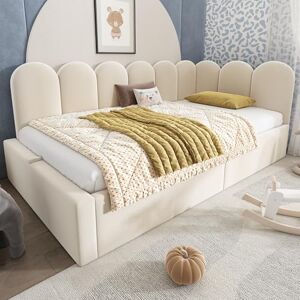 Ball & Cast Daybed Upholstered Bed with Storage, 3FT Single Sofa Bed 90 x 190 cm, Ottoman Bed with Hydraulic Storage, Metal Slatted Bed Frame, Velvet, Beige (No Mattress) Ball & Cast Daybed Upholstered Bed with Storage, 3FT Single Sofa Bed 90 x 190 cm, Ottoman Bed with Hydraulic Storage, Metal Slatted Bed Frame, Velvet, Beige (No Mattress)