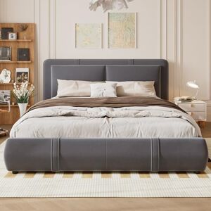 Ball & Cast Upholstered Bed Frame with Hydraulic Lift, 4FT6 Double Bed Frame with Storage, Functional Ottoman Bed, Sturdy Construction, Without Mattress, Elegant Velvet Finish, Grey, 135x190cm Ball & Cast Upholstered Bed Frame with Hydraulic Lift, 4FT6 Double Bed Frame with Storage, Functional Ottoman Bed, Sturdy Construction, Without Mattress, Elegant Velvet Finish, Grey, 135x190cm 