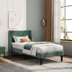 Ball & Cast Single Bed Frame with Upholstered Headboard, 3ft Metal Beds with Sturdy Steel Slats Support Platform, Black Single Bed with Storage, Noise Free, Easy Assembly, No Box Spring Needed,Green Ball & Cast Single Bed Frame with Upholstered Headboard, 3ft Metal Beds with Sturdy Steel Slats Support Platform, Black Single Bed with Storage, Noise Free, Easy Assembly, No Box Spring Needed,Green 