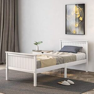 Merax 3ft Single Bed, Space-saving and Elegant, 11 Thickened Wooden Slats, Solid Wooden Bed Frame with Rectangular Headboard and Footboard for Adults, Kids and Teenagers, 90x190cm, Ivory Merax 3ft Single Bed, Space-saving and Elegant, 11 Thickened Wooden Slats, Solid Wooden Bed Frame with Rectangular Headboard and Footboard for Adults, Kids and Teenagers, 90x190cm, Ivory