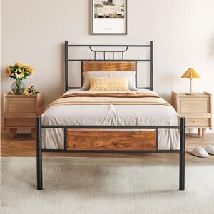 VECELO 3ft Single Bed Frames with Wood Headboard, 90x190 cm Metal Platform, Heavy Duty Metal Slats Support, Mattress Base No Box Spring Needed, No Noise, Easy Assembly VECELO 3ft Single Bed Frames with Wood Headboard, 90x190 cm Metal Platform, Heavy Duty Metal Slats Support, Mattress Base No Box Spring Needed, No Noise, Easy Assembly