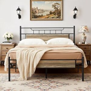 VECELO 4ft6 Double Bed Frame with Wooden Headboard, 135x190 cm Metal Platform, Heavy Duty Metal Slats Support, Mattress Base No Box Spring Needed, No Noise, Easy Assembly VECELO 4ft6 Double Bed Frame with Wooden Headboard, 135x190 cm Metal Platform, Heavy Duty Metal Slats Support, Mattress Base No Box Spring Needed, No Noise, Easy Assembly