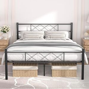 VECELO Double Bed Frame with Headboard, Heavy-duty Platform/Mattress Foundation with Metal Slats Support, No Box Spring Needed/Easy Assembly, Matte Black VECELO Double Bed Frame with Headboard, Heavy-duty Platform/Mattress Foundation with Metal Slats Support, No Box Spring Needed/Easy Assembly, Matte Black