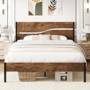 VECELO Double Bed Frame with Wood Headboard, 135×190 cm Metal Platform with Heavy Duty Steel Slat Support, Mattress Foundation, No Box Spring Needed, Under-bed Storage Space VECELO Double Bed Frame with Wood Headboard, 135×190 cm Metal Platform with Heavy Duty Steel Slat Support, Mattress Foundation, No Box Spring Needed, Under-bed Storage Space