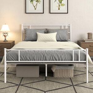 HOMCOM Double Metal Bed Frame Solid Bedstead Base with Headboard and Footboard, Metal Slat Support and Underbed Storage Space, Bedroom Furniture, White HOMCOM Double Metal Bed Frame Solid Bedstead Base with Headboard and Footboard, Metal Slat Support and Underbed Storage Space, Bedroom Furniture, White