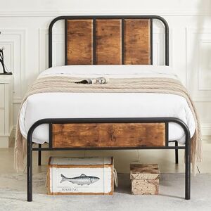 VECELO 3ft Single Bed Frame, Metal Platform with Wood Headboard, No Box Spring Needed, Noise Free, Underbed Storage, Easy Assemble VECELO 3ft Single Bed Frame, Metal Platform with Wood Headboard, No Box Spring Needed, Noise Free, Underbed Storage, Easy Assemble