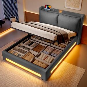Ball & Cast 4ft Double bed frame with storage 135×190 cm with storageand LED Lights, Upholstered Platform Bed frame with Under-bed Storage, No Box Spring Needed, Dark Gray Velvet Ball & Cast 4ft Double bed frame with storage 135×190 cm with storageand LED Lights, Upholstered Platform Bed frame with Under-bed Storage, No Box Spring Needed, Dark Gray Velvet