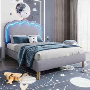 Ball & Cast Single Bed with LED,3ft 90x190cm Bed Frame with Wooden Slats and Adjustable Height Headboard, Teen Bed for Bedroom and Guest Room, Grey, Linen, Without Mattress. Ball & Cast Single Bed with LED,3ft 90x190cm Bed Frame with Wooden Slats and Adjustable Height Headboard, Teen Bed for Bedroom and Guest Room, Grey, Linen, Without Mattress.