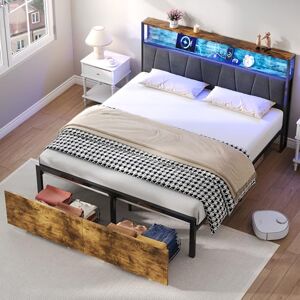 Ball & Cast 4ft6 Double Bed Frame with 2 Storage Drawers, RGB LED Storage Headboard with Charging Station, Metal Platform Bed Frame, No Box Spring Needed, Easy Assembly, Black+Walnut (No Mattress) Ball & Cast 4ft6 Double Bed Frame with 2 Storage Drawers, RGB LED Storage Headboard with Charging Station, Metal Platform Bed Frame, No Box Spring Needed, Easy Assembly, Black+Walnut (No Mattress)