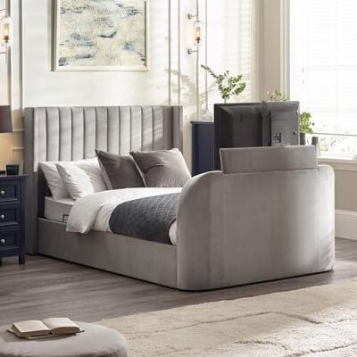 Julian Bowen Clara Ottoman TV Bed Light Grey Ottoman Super King Size Bed Frame with Side Lift Storage, 6ft/180cm, Velvet Upholstered Headboard, No Box Spring Needed 168 x 213cm Julian Bowen Clara Ottoman TV Bed Light Grey Ottoman Super King Size Bed Frame with Side Lift Storage, 6ft/180cm, Velvet Upholstered Headboard, No Box Spring Needed 168 x 213cm