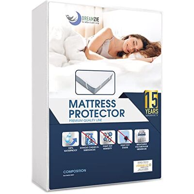 Dreamzie Waterproof Mattress Protector - 200x200 cm - Breathable & Elastic Dreamzie Waterproof Mattress Protector - 200x200 cm - Breathable & Elastic