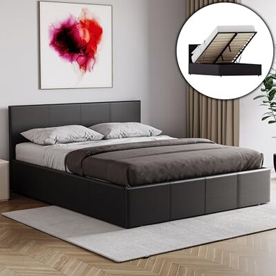 Vida Designs Lisbon King Size Bed, 5Ft Ottoman Bed Frame Upholstered Faux Leather Headboard Low Foot End Bedroom Furniture, Black (UKFR Certified) Vida Designs Lisbon King Size Bed, 5Ft Ottoman Bed Frame Upholstered Faux Leather Headboard Low Foot End Bedroom Furniture, Black (UKFR Certified)