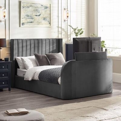 Julian Bowen Clara Ottoman TV Bed Dark Grey Ottoman Super King Size Bed Frame with Side Lift Storage, 6ft/180cm, Velvet Upholstered Headboard, No Box Spring Needed 168 x 213cm Julian Bowen Clara Ottoman TV Bed Dark Grey Ottoman Super King Size Bed Frame with Side Lift Storage, 6ft/180cm, Velvet Upholstered Headboard, No Box Spring Needed 168 x 213cm