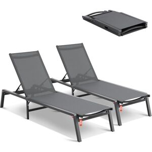 VEVOR Chaise Lounge Chairs Outdoor, Aluminum Patio Chairs with Adjustable 5-Position, Folding Pool Chair Recliner and Full Flat Tanning Chair for Patio, Beach, Pool, Dark Grey, 2 pcs VEVOR Chaise Lounge Chairs Outdoor, Aluminum Patio Chairs with Adjustable 5-Position, Folding Pool Chair Recliner and Full Flat Tanning Chair for Patio, Beach, Pool, Dark Grey, 2 pcs