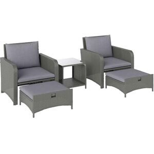 Outsunny 5 Piece Rattan Garden Furniture Set, Wicker Patio Conversation Set with 2 Chairs, 2-Tier Coffee Table, 2 Ottomans and Thick Cushions for Outdoor, Balcony, Bistro, Porch, Grey Outsunny 5 Piece Rattan Garden Furniture Set, Wicker Patio Conversation Set with 2 Chairs, 2-Tier Coffee Table, 2 Ottomans and Thick Cushions for Outdoor, Balcony, Bistro, Porch, Grey