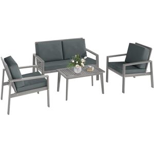 Outsunny 4 Pieces Garden Furniture Set with Cushions, Wooden Garden Sofa Set with 1 Loveseat, 2 Armchairs and 1 Coffee Table, Outdoor Table and Chairs for Conservatory, Balcony, Patio, Light Grey Outsunny 4 Pieces Garden Furniture Set with Cushions, Wooden Garden Sofa Set with 1 Loveseat, 2 Armchairs and 1 Coffee Table, Outdoor Table and Chairs for Conservatory, Balcony, Patio, Light Grey