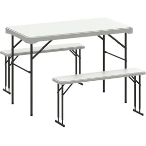 Outsunny 3 Piece 4ft Folding Picnic Table and Bench Set, Portable HDPE Camping Table and Chairs with Carrying Handle for Indoor Outdoor, Dining, Camping, Picnic, BBQ, Party, Light Grey Outsunny 3 Piece 4ft Folding Picnic Table and Bench Set, Portable HDPE Camping Table and Chairs with Carrying Handle for Indoor Outdoor, Dining, Camping, Picnic, BBQ, Party, Light Grey