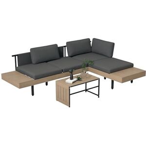 Outsunny 3 Pieces Garden Furniture Set, L Shaped 4 Seater Corner Sofa Set with Table and Cushions, HDPE, Outdoor Patio Sofa Set for Patio, Grey Outsunny 3 Pieces Garden Furniture Set, L Shaped 4 Seater Corner Sofa Set with Table and Cushions, HDPE, Outdoor Patio Sofa Set for Patio, Grey