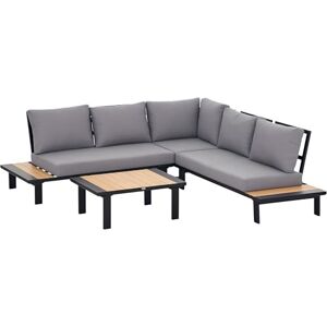 Outsunny 4 Pieces Aluminium Garden Furniture Sets with Thick Padded Cushion, 5 Seater Outdoor L Shape Corner Sofa Conversation Set, w/Coffee Table and Sofa Side Table for Patio, Deck, Dark Grey Outsunny 4 Pieces Aluminium Garden Furniture Sets with Thick Padded Cushion, 5 Seater Outdoor L Shape Corner Sofa Conversation Set, w/Coffee Table and Sofa Side Table for Patio, Deck, Dark Grey