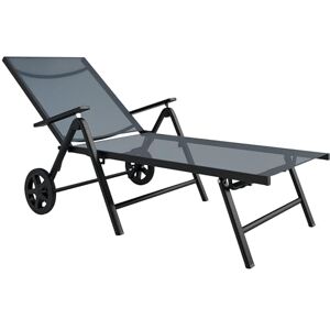 Outsunny Folding Sun Lounger with Wheels, 5-Position Adjustable Garden Chaise Lounge Sunbed with Armrests, Metal Frame Outdoor Portable Reclining Chair for Beach, Porch, Grey Outsunny Folding Sun Lounger with Wheels, 5-Position Adjustable Garden Chaise Lounge Sunbed with Armrests, Metal Frame Outdoor Portable Reclining Chair for Beach, Porch, Grey