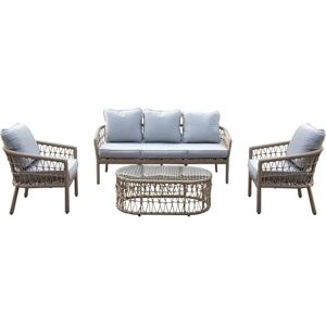 SHATCHI Capri Premium 5 Seater Aluminium Garden Furniture Set Natural Woven Rattan 4 Pieces Sofa, Glass Top Coffee Table, Chairs, Cushions for Outdoor Patio Lounge Conservatory Balcony SHATCHI Capri Premium 5 Seater Aluminium Garden Furniture Set Natural Woven Rattan 4 Pieces Sofa, Glass Top Coffee Table, Chairs, Cushions for Outdoor Patio Lounge Conservatory Balcony