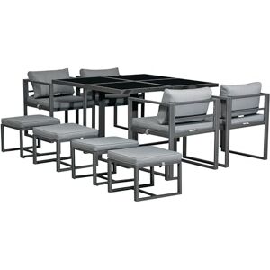 Outsunny 9PCs Patio Aluminium Dining Set, Space Saving Cube Set with 4 Chairs, 4 Ottoman, Cushions, 8 Seater Garden Furniture Outsunny 9PCs Patio Aluminium Dining Set, Space Saving Cube Set with 4 Chairs, 4 Ottoman, Cushions, 8 Seater Garden Furniture