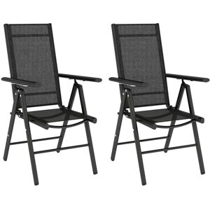 Outsunny Set of 2 Folding Garden Chairs, Aluminium Frame Outdoor Dining Chairs with Breathable Mesh Back and Seat, Garden Folding Chair Set with Armrests for Balcony, Black Outsunny Set of 2 Folding Garden Chairs, Aluminium Frame Outdoor Dining Chairs with Breathable Mesh Back and Seat, Garden Folding Chair Set with Armrests for Balcony, Black