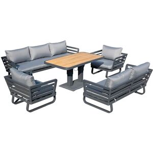 SHATCHI Cannes Grand 7 Seater Aluminium Sofa Set 5 Pieces Outdoor Garden Furniture Rising Dining Table with Ceramic Glass Top, Sofa, Chairs, Cushions for Patio Lounge Conservatory Balcony SHATCHI Cannes Grand 7 Seater Aluminium Sofa Set 5 Pieces Outdoor Garden Furniture Rising Dining Table with Ceramic Glass Top, Sofa, Chairs, Cushions for Patio Lounge Conservatory Balcony