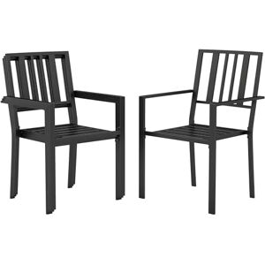 Outsunny Set of 4 Garden Chairs, Stackable Outdoor Chairs with Metal Slatted Seat & Backrest, for Yard, Garden, Black Outsunny Set of 4 Garden Chairs, Stackable Outdoor Chairs with Metal Slatted Seat & Backrest, for Yard, Garden, Black