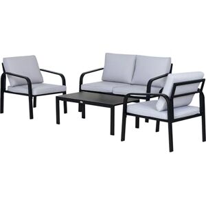 Outsunny 4pcs Garden Sofa Set 2 Single Armchair, 1 Bench & 1 Coffee Table Set Aluminum Frame Patio Furniture with Cushions, Black Outsunny 4pcs Garden Sofa Set 2 Single Armchair, 1 Bench & 1 Coffee Table Set Aluminum Frame Patio Furniture with Cushions, Black