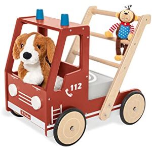 PINOLINO Fred Walker with Brake System, Rubberised Wooden Wheels and Removable Box, Painted Red PINOLINO Fred Walker with Brake System, Rubberised Wooden Wheels and Removable Box, Painted Red