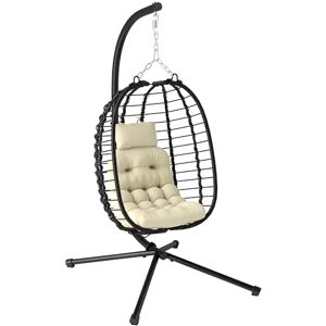 Outsunny Rattan Hanging Egg Chair, Foldable Wicker Hammock Swing Chair with Cushion, Stand, Adjustable Height, Head Pillow, Steel Frame for Garden Patio Indoor Outdoor, Cream White Outsunny Rattan Hanging Egg Chair, Foldable Wicker Hammock Swing Chair with Cushion, Stand, Adjustable Height, Head Pillow, Steel Frame for Garden Patio Indoor Outdoor, Cream White