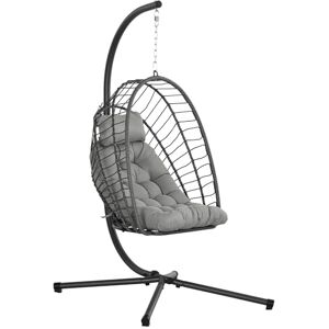 Outsunny Outdoor PE Rattan Swing Chair with Cushion, Garden Foldable Basket Patio Hanging Egg Chair with Metal Stand, Headrest, for Indoor and Outdoor, Light Grey Outsunny Outdoor PE Rattan Swing Chair with Cushion, Garden Foldable Basket Patio Hanging Egg Chair with Metal Stand, Headrest, for Indoor and Outdoor, Light Grey