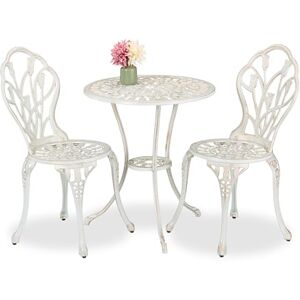 Relaxdays Garden Bistro Set, 3-Piece, Table & 2 Chairs, Antique Style, Patio Furniture, Outdoor Dining, White/Bronze, Aluminium, 67 x 60 cm Relaxdays Garden Bistro Set, 3-Piece, Table & 2 Chairs, Antique Style, Patio Furniture, Outdoor Dining, White/Bronze, Aluminium, 67 x 60 cm
