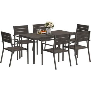 Outsunny 7 Piece Garden Furniture Set, 160 x 80 cm Rectangle Table and 6 Stackable Chairs Set, Outdoor Dining Set for Balcony, Deck, Dark Brown Outsunny 7 Piece Garden Furniture Set, 160 x 80 cm Rectangle Table and 6 Stackable Chairs Set, Outdoor Dining Set for Balcony, Deck, Dark Brown