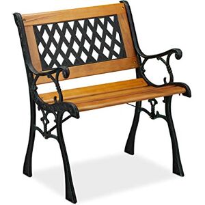 Relaxdays Garden Chair with Armrest, Loadable, Low, Vintage Design, Wood & Cast Iron, 73 x 62 x 52,5 cm, Natural/Black Relaxdays Garden Chair with Armrest, Loadable, Low, Vintage Design, Wood & Cast Iron, 73 x 62 x 52,5 cm, Natural/Black