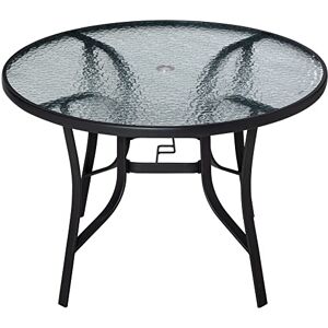 Outsunny 106cm Round Garden Dining Table with Parasol Hole Tempered Glass Top Steel Frame Outsunny 106cm Round Garden Dining Table with Parasol Hole Tempered Glass Top Steel Frame