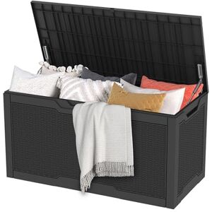 DWVO Garden Outdoor Storage Box 380L 115.4x55x58.3cm Rattan Effect Patio Resin Deck Box for Pillows, Pool Accessories,Shoe Waterproof Securely Lockable Side Carry Handles All Weather Resistant(Black) DWVO Garden Outdoor Storage Box 380L 115.4x55x58.3cm Rattan Effect Patio Resin Deck Box for Pillows, Pool Accessories,Shoe Waterproof Securely Lockable Side Carry Handles All Weather Resistant(Black)