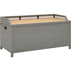 Outsunny PE Rattan Outdoor Storage Bench, Aluminium Garden Bench with Storage Underneath w/Zipped Inner Lining, Rods for Deck, Grey Outsunny PE Rattan Outdoor Storage Bench, Aluminium Garden Bench with Storage Underneath w/Zipped Inner Lining, Rods for Deck, Grey