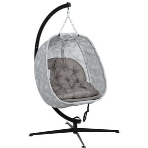 Outsunny Hanging Egg Chair Outdoor Indoor Garden Swing Chair with Folding Basket, Garden Hanging Chair with Stand, Thickened Cushion, Cup Holder for Patio, Balcony, Sand Brown Outsunny Hanging Egg Chair Outdoor Indoor Garden Swing Chair with Folding Basket, Garden Hanging Chair with Stand, Thickened Cushion, Cup Holder for Patio, Balcony, Sand Brown