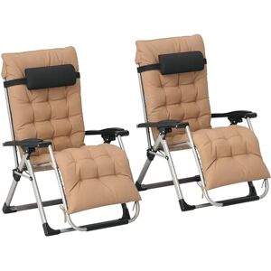 Outsunny 2 Piece Reclining Zero Gravity Chair Metal Frame Folding Garden Sun Lounger with Cushion Headrest, Khaki Outsunny 2 Piece Reclining Zero Gravity Chair Metal Frame Folding Garden Sun Lounger with Cushion Headrest, Khaki