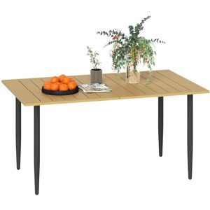 Outsunny Garden Dining Table, 150 x 90 cm Rectangle Outdoor Table with 5 cm Parasol Hole, Slatted Tabletop and Steel Frame for Patio Balcony, (Table Only) Brown Outsunny Garden Dining Table, 150 x 90 cm Rectangle Outdoor Table with 5 cm Parasol Hole, Slatted Tabletop and Steel Frame for Patio Balcony, (Table Only) Brown