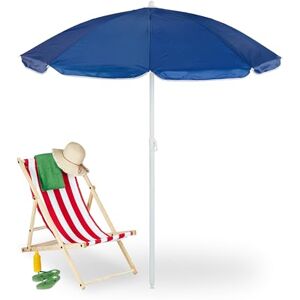 Relaxdays Parasol, Ø 160cm, Height Adjustable, Foldable, Camping, UV Protection, Round Beach & Balcony Umbrella, Blue, Polyester, 185 x 160 cm Relaxdays Parasol, Ø 160cm, Height Adjustable, Foldable, Camping, UV Protection, Round Beach & Balcony Umbrella, Blue, Polyester, 185 x 160 cm