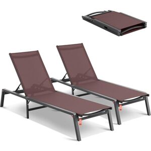 VEVOR Chaise Lounge Chairs Outdoor, Aluminum Patio Chairs with Adjustable 5-Position, Folding Pool Chair Recliner and Full Flat Tanning Chair for Patio, Beach, Pool, Brown, 2 pcs VEVOR Chaise Lounge Chairs Outdoor, Aluminum Patio Chairs with Adjustable 5-Position, Folding Pool Chair Recliner and Full Flat Tanning Chair for Patio, Beach, Pool, Brown, 2 pcs