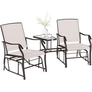 Outsunny Outdoor Double Glider Rocking Chairs with Glass Top Middle Table, Metal Gliding Love Seat Conversation Furniture with Breathable Mesh Fabric Seat, for Garden, Patio, Brown Outsunny Outdoor Double Glider Rocking Chairs with Glass Top Middle Table, Metal Gliding Love Seat Conversation Furniture with Breathable Mesh Fabric Seat, for Garden, Patio, Brown